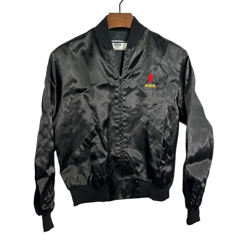 MICHELOB‎ Beer Full Zip Black Satin Lightweight Jacket Made In USA Large